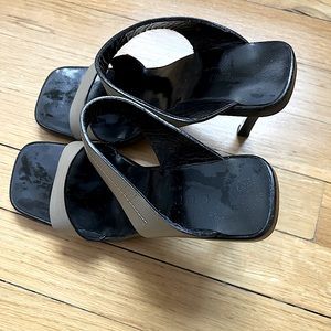 Beautiful like new Gucci Stilettos brown with gorgeous tan leather straps SEXY!